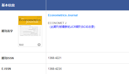 计量经济学sci期刊介绍