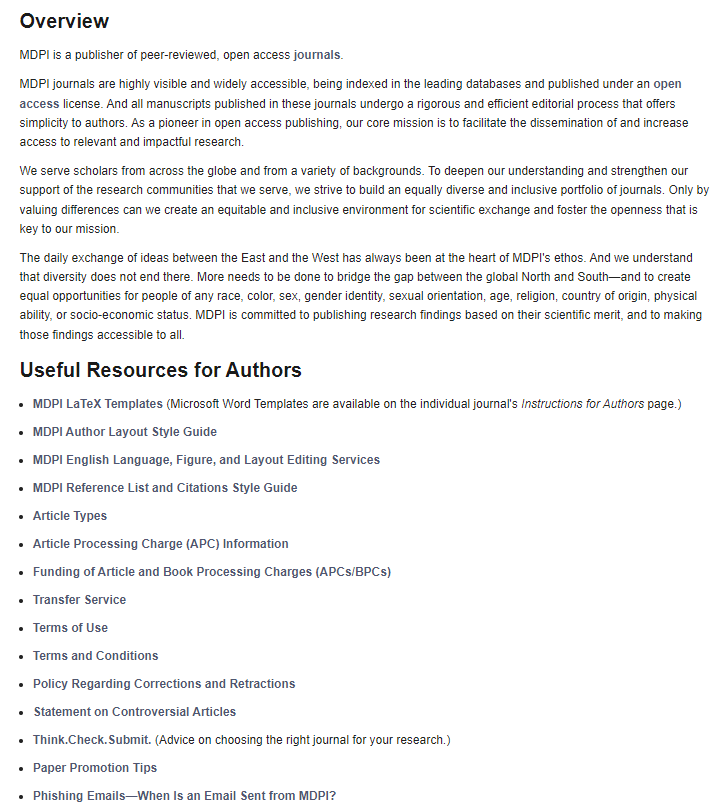 MDPI期刊overview