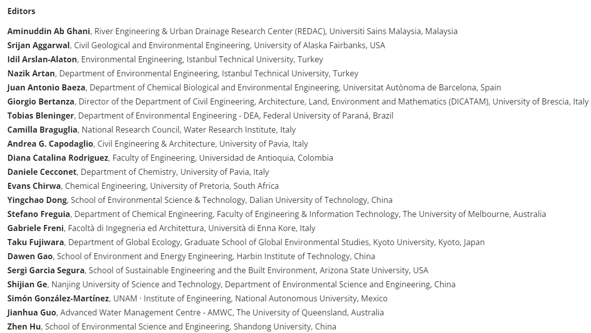 Water Science & Technology期刊主编人员